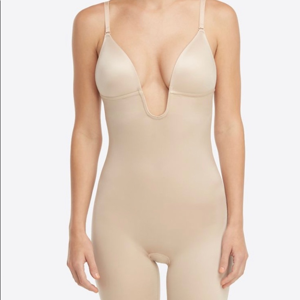 Spanx plunge low back mid thigh body suit